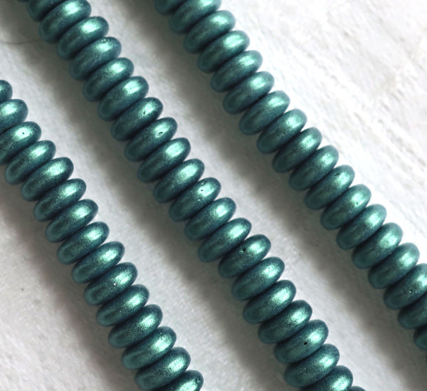 Lot of 50 6mm Czech glass rondelle beads, matte metallic light green suede flat spacers or rondelles C5701 - Glorious Glass Beads