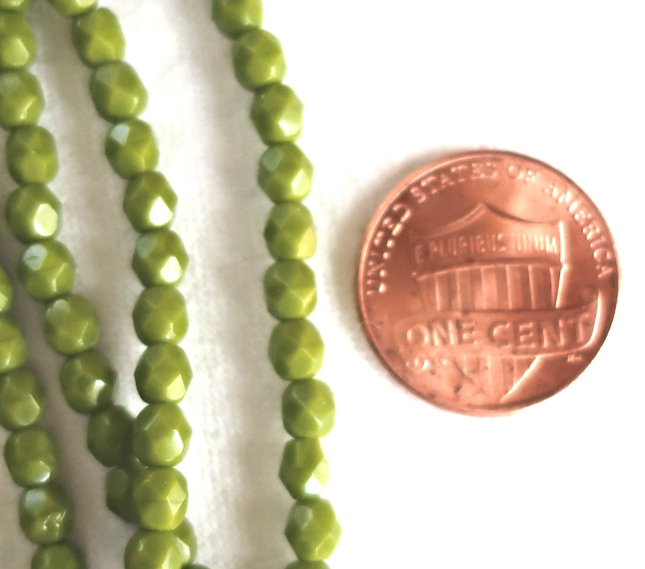 50 4mm Opaque Olive, Olivine Green Czech glass beads, fire polished, faceted round beads, C0076