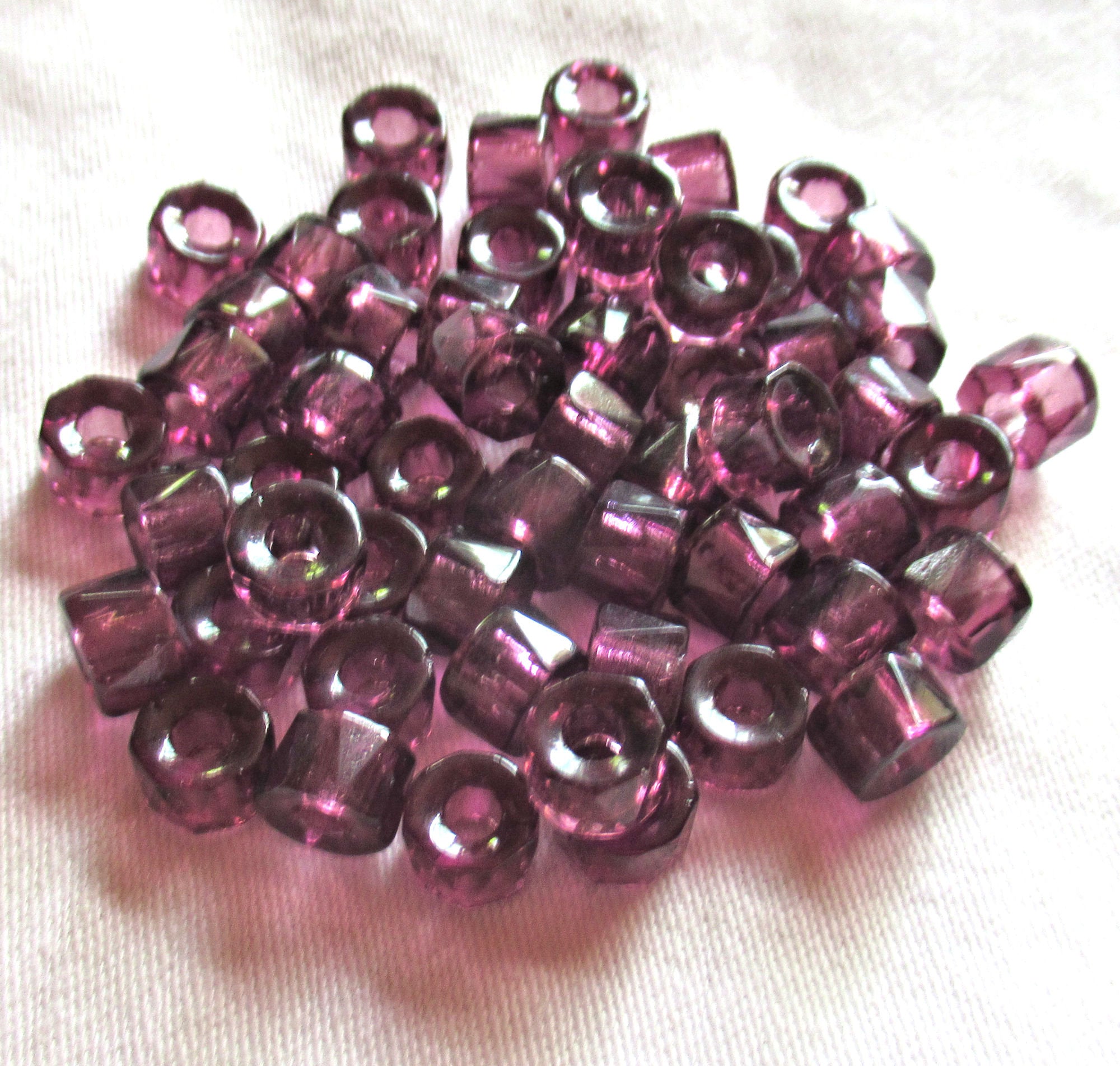 Lot of 25 9mm faceted Czech glass pony beads - amethyst crow, roller beads - large hole purple faceted fire polished beads