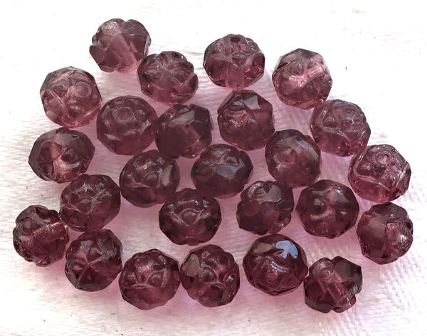 Lot of 25 Czech glass rosebud beads - transparent amethyst purple - 5 x 6mm - faceted - firepolished - antique cut beads C7601 - Glorious Glass Beads