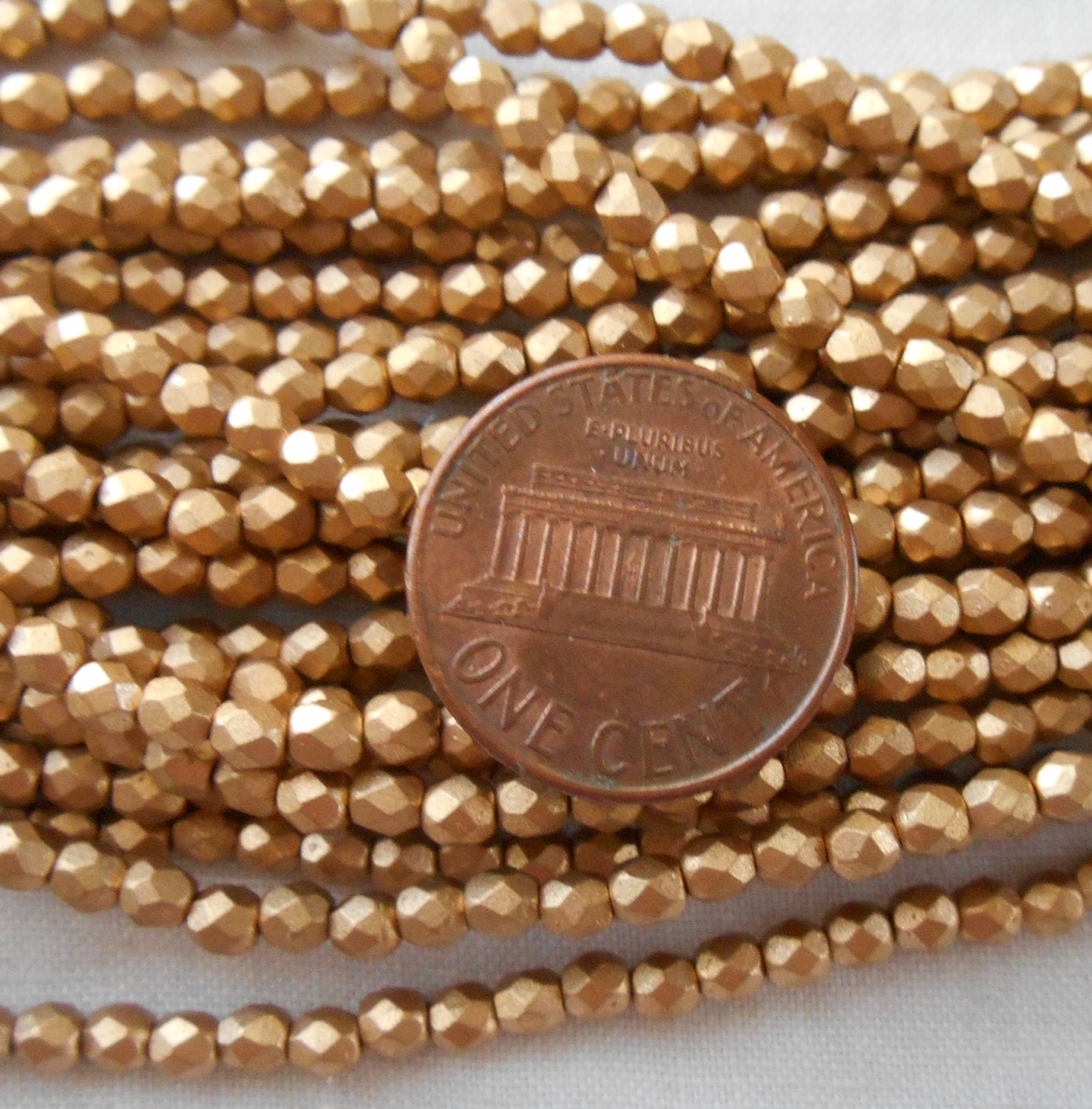 50 3mm Matte Metallic Gold Flax Czech glass beads, firepolished, faceted round beads C7550 - Glorious Glass Beads