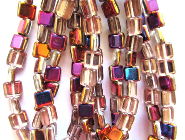 Lot of 30 8mm one hole flat square Czech glass beads - apollo gold vitral beads C0085