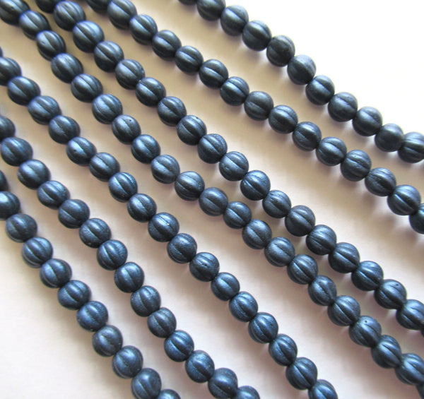 Fifty 5mm Matte Metallic Suede Dark Navy Blue melon beads - Czech pressed glass beads C0026