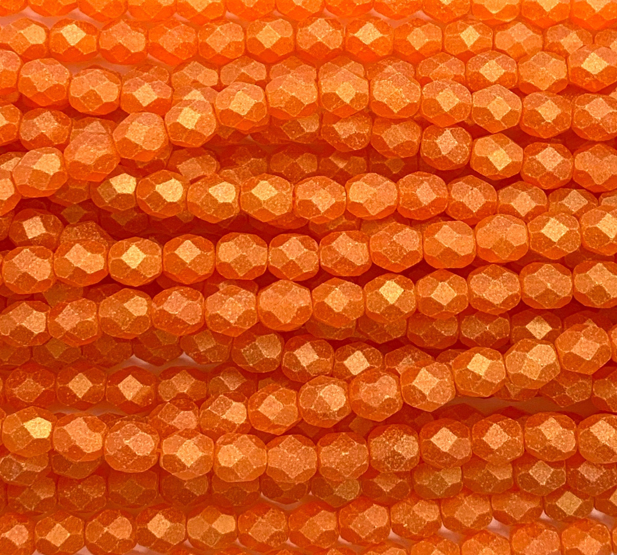 25 faceted round Czech glass beads - 6mm fire polished sueded gold hyacinth orange beads - C0044