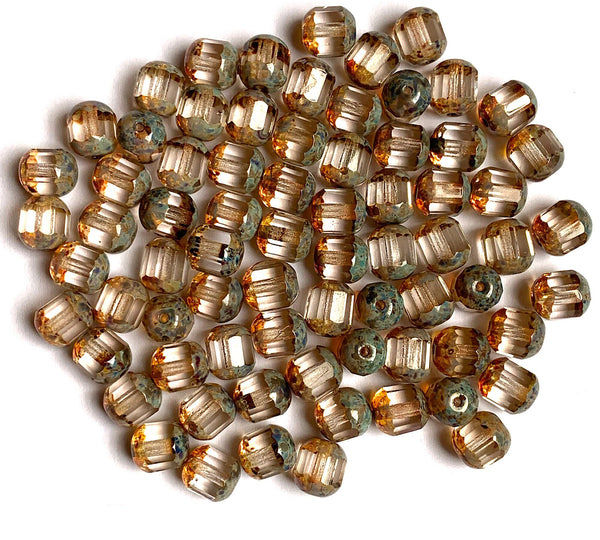 15 Czech glass faceted cathedral or barrel beads six sides - 8mm fire polished crystal clear beads with a picasso finish on the ends C0094
