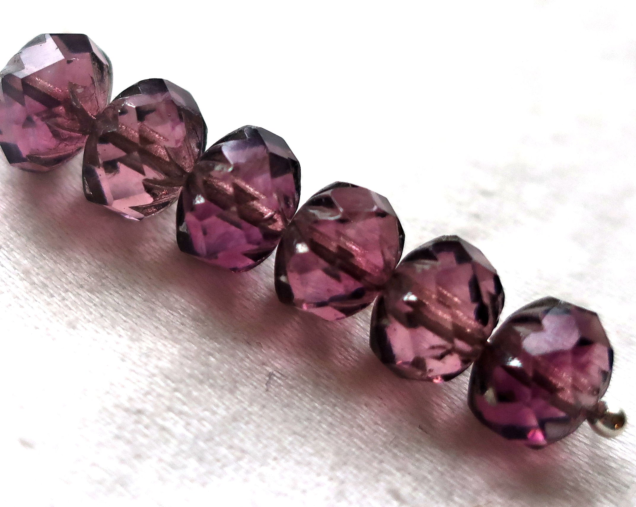 Ten Czech glass faceted cruller beads, 7 x 10mm transparent amethyst. purple and pink mix, sale price 03101 - Glorious Glass Beads