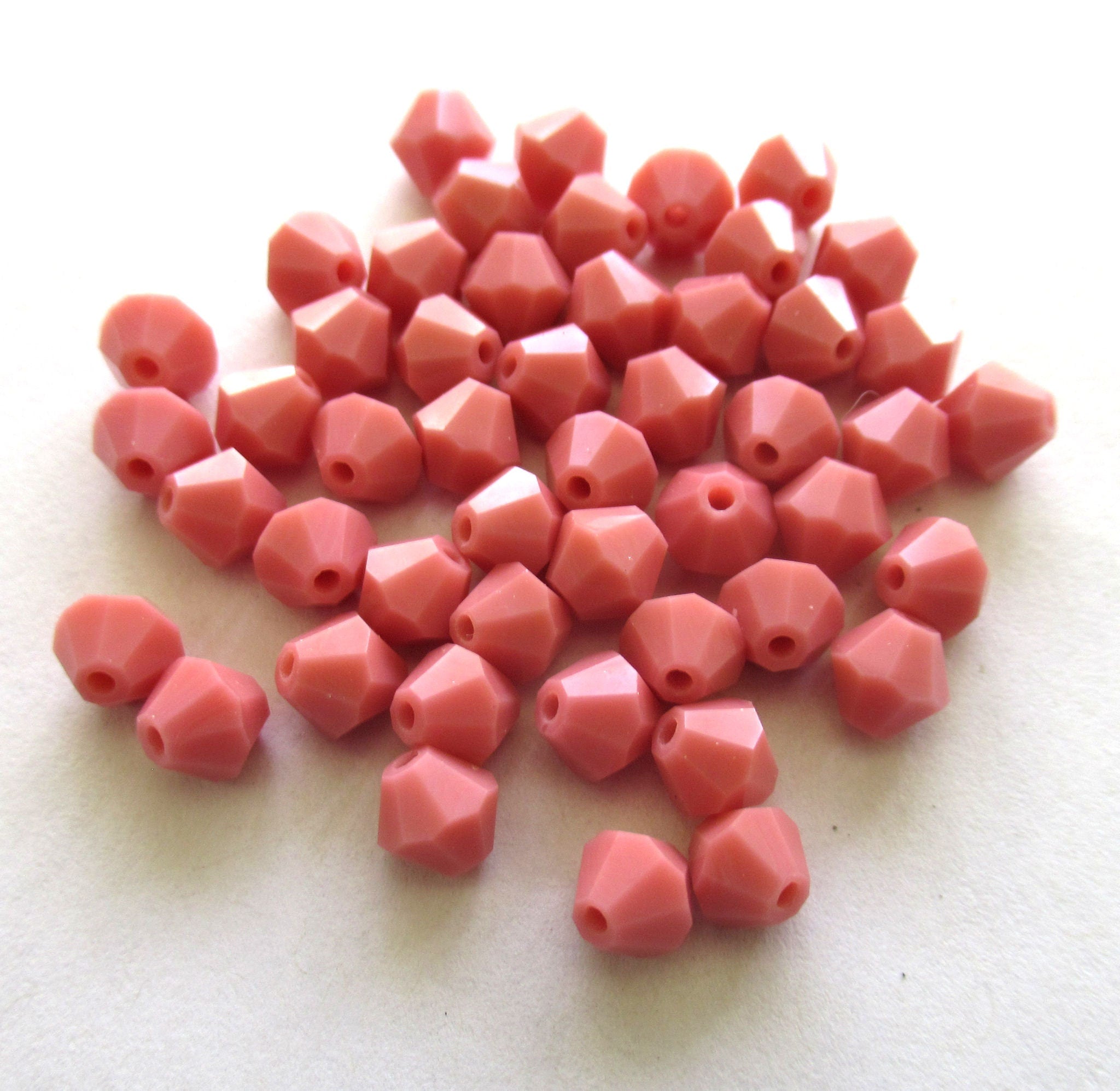Lot of 24 6mm Czech glass Preciosa Crystal bicone beads - dark opaque pink faceted glass bicones C00761