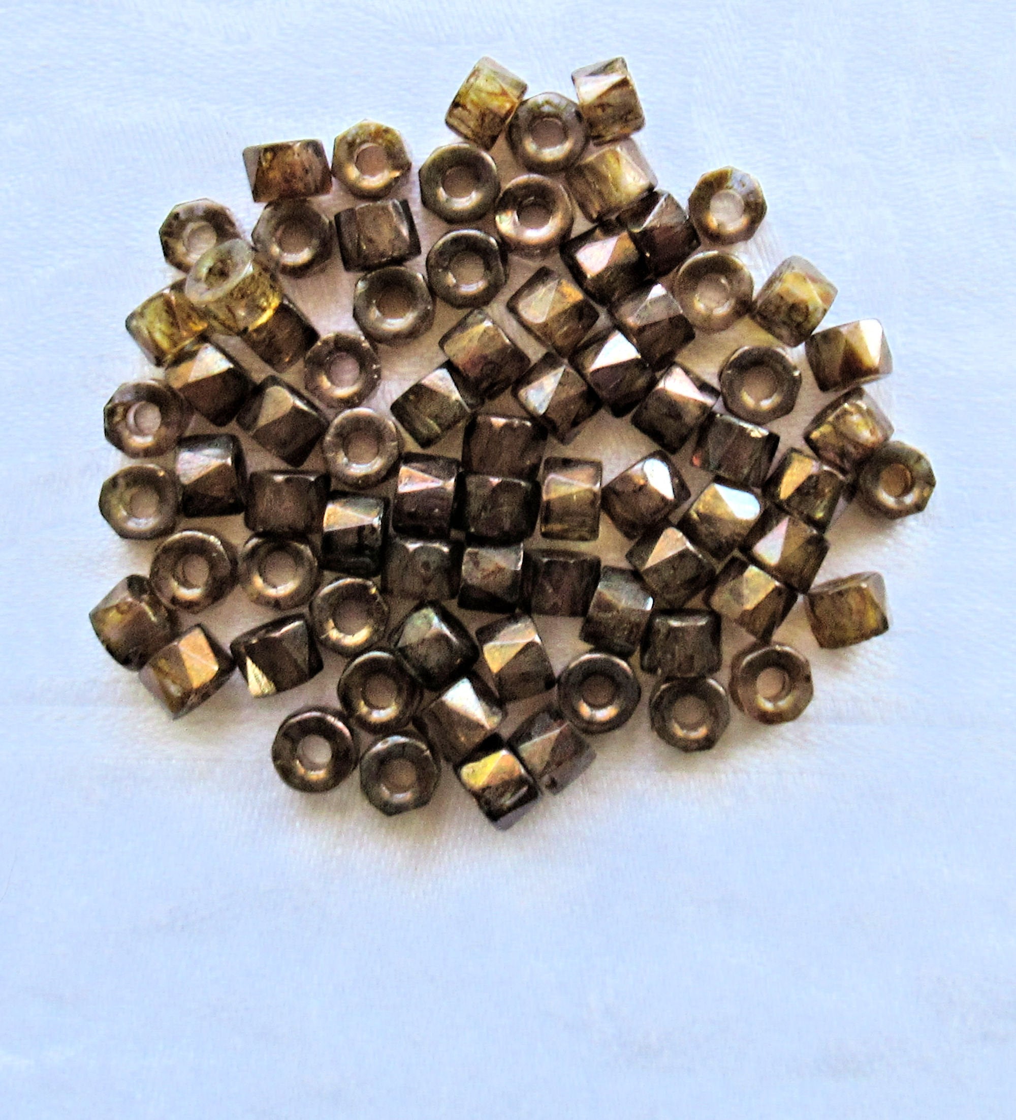 50 6mm Czech glass pony beads - Lumi Brown crow, roller beads - large hole iridescent brown faceted fire polished beads, C15150 - Glorious Glass Beads