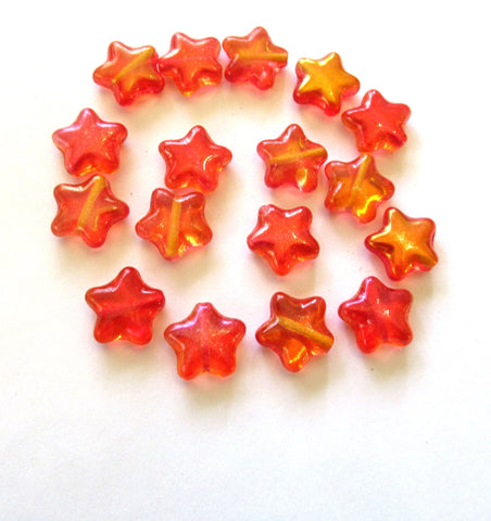 Fifteen 12mm Czech pressed glass star beads - hyacinth orange ab beads C00011