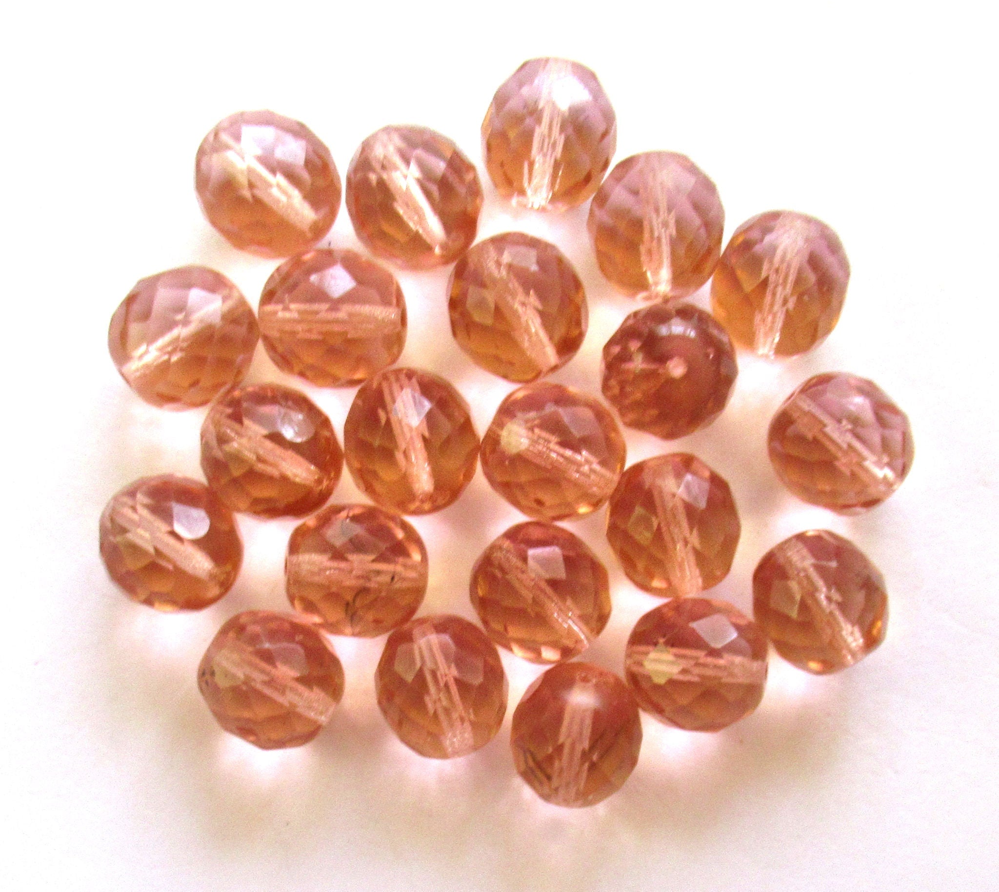Ten Czech glass fire polished faceted round beads - 12mm transparent peach beads C0087