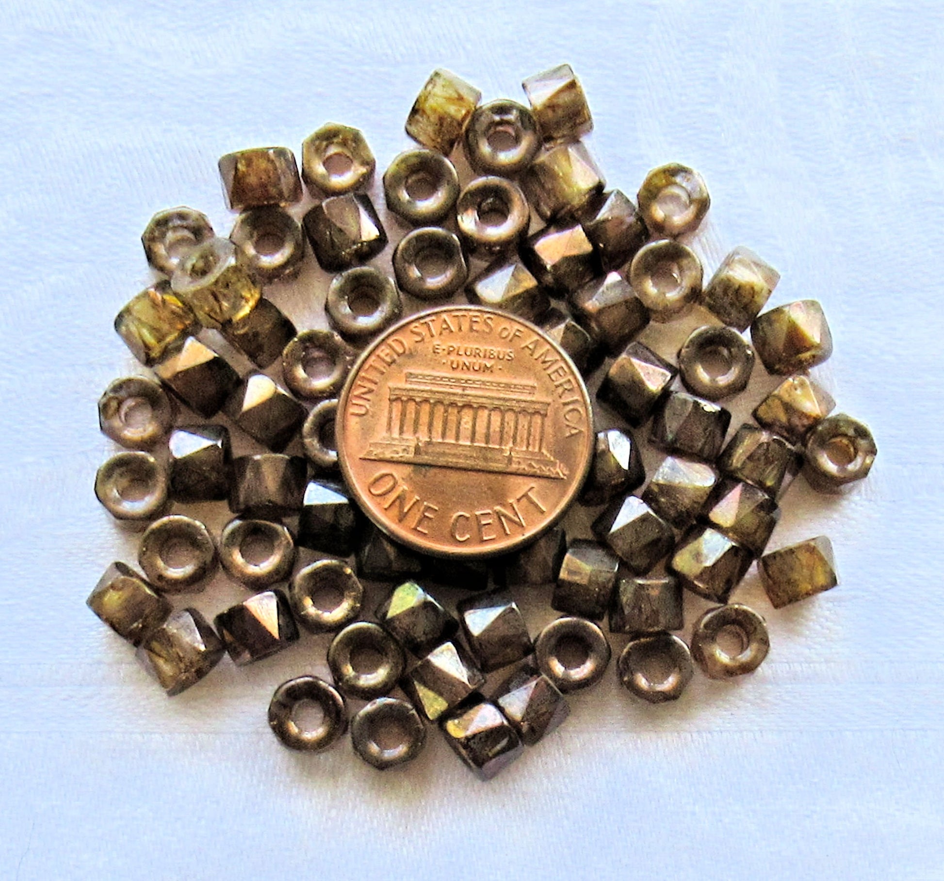 50 6mm Czech glass pony beads - Lumi Brown crow, roller beads - large hole iridescent brown faceted fire polished beads, C15150 - Glorious Glass Beads