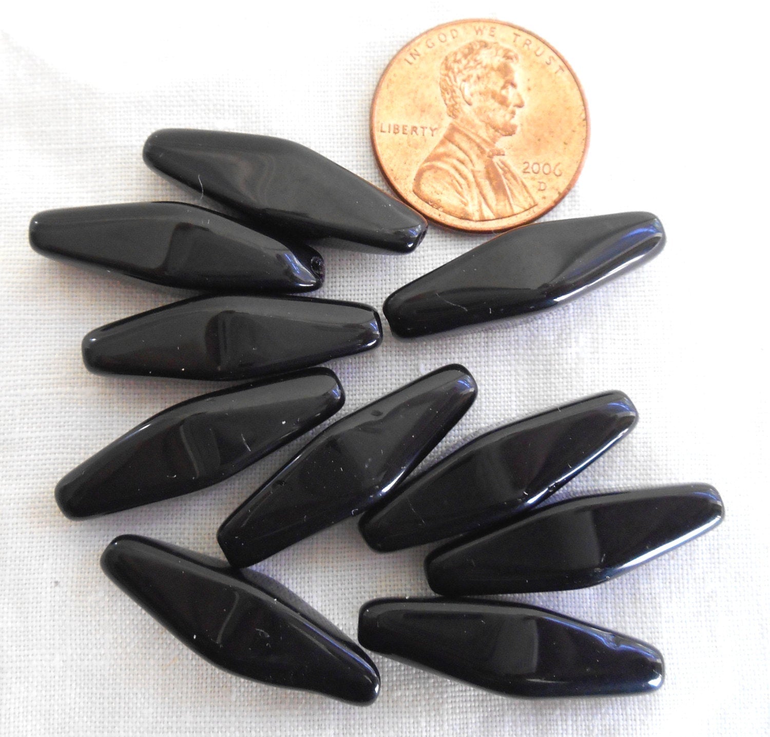 10 24 x 9mm opaque jet black glass long lantern or tube beads C5401