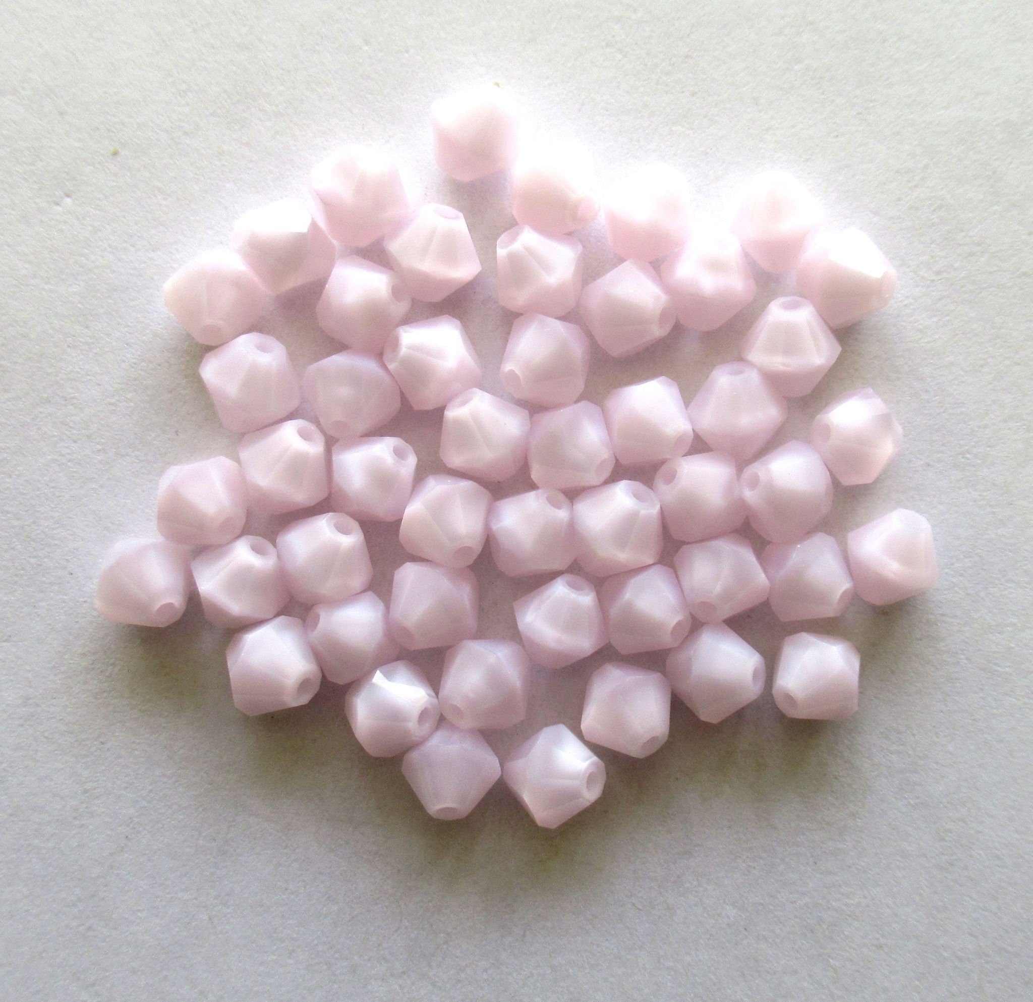 Lot of 24 6mm Czech glass Preciosa Crystal bicone beads - light opaque pink faceted glass bicones C00761