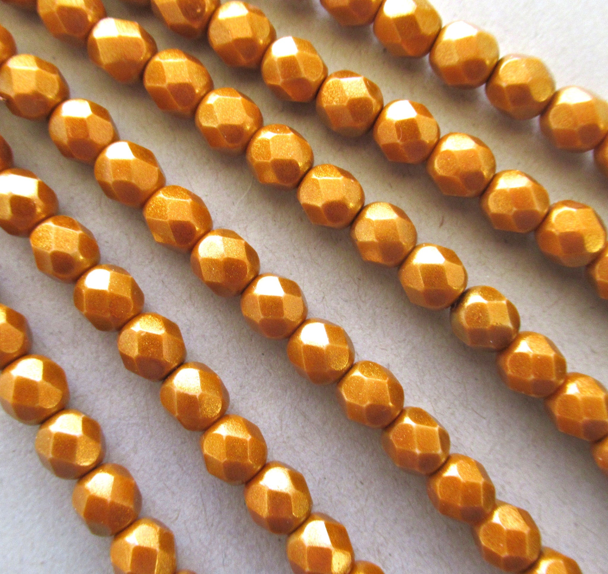 25 6mm Czech glass beads - Halo Ethereal Sandalwood faceted fire polished orange beads - C0026