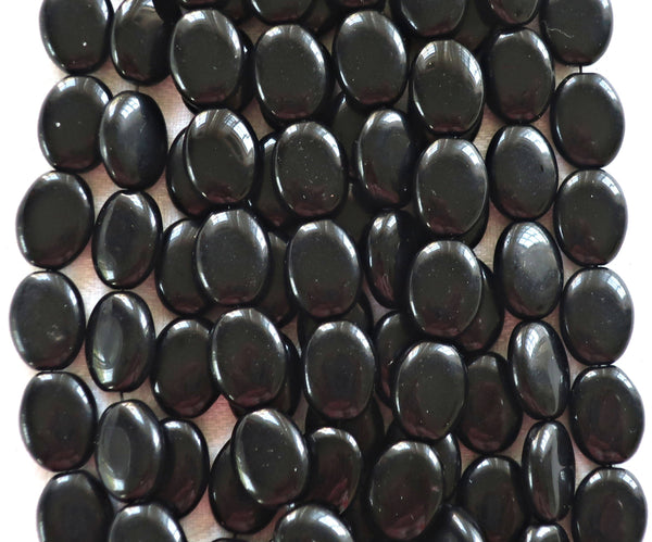 25 Black flat oval Czech Glass beads, 12mm x 9mm pressed glass beads C0425