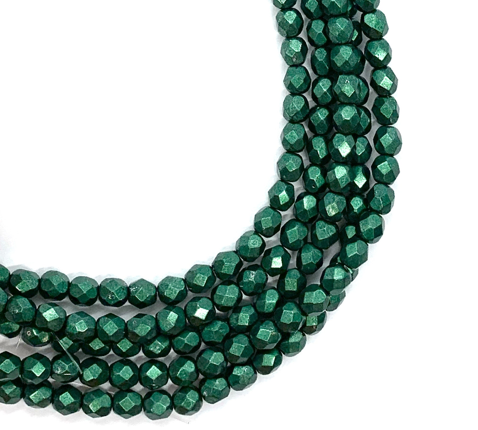 25 faceted round Czech glass beads - 6mm fire polished saturated metallic olive green beads - C0045