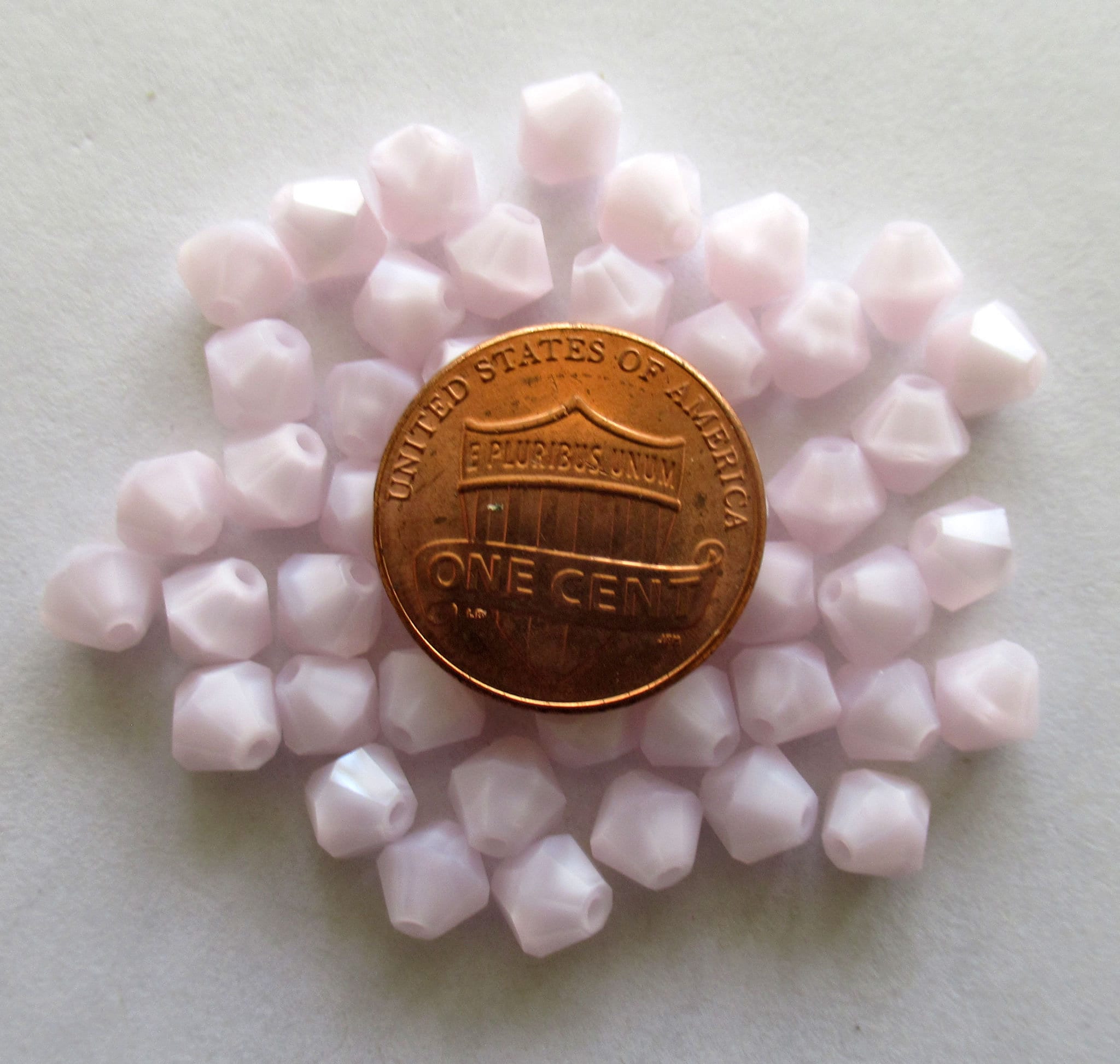 Lot of 24 6mm Czech glass Preciosa Crystal bicone beads - light opaque pink faceted glass bicones C00761