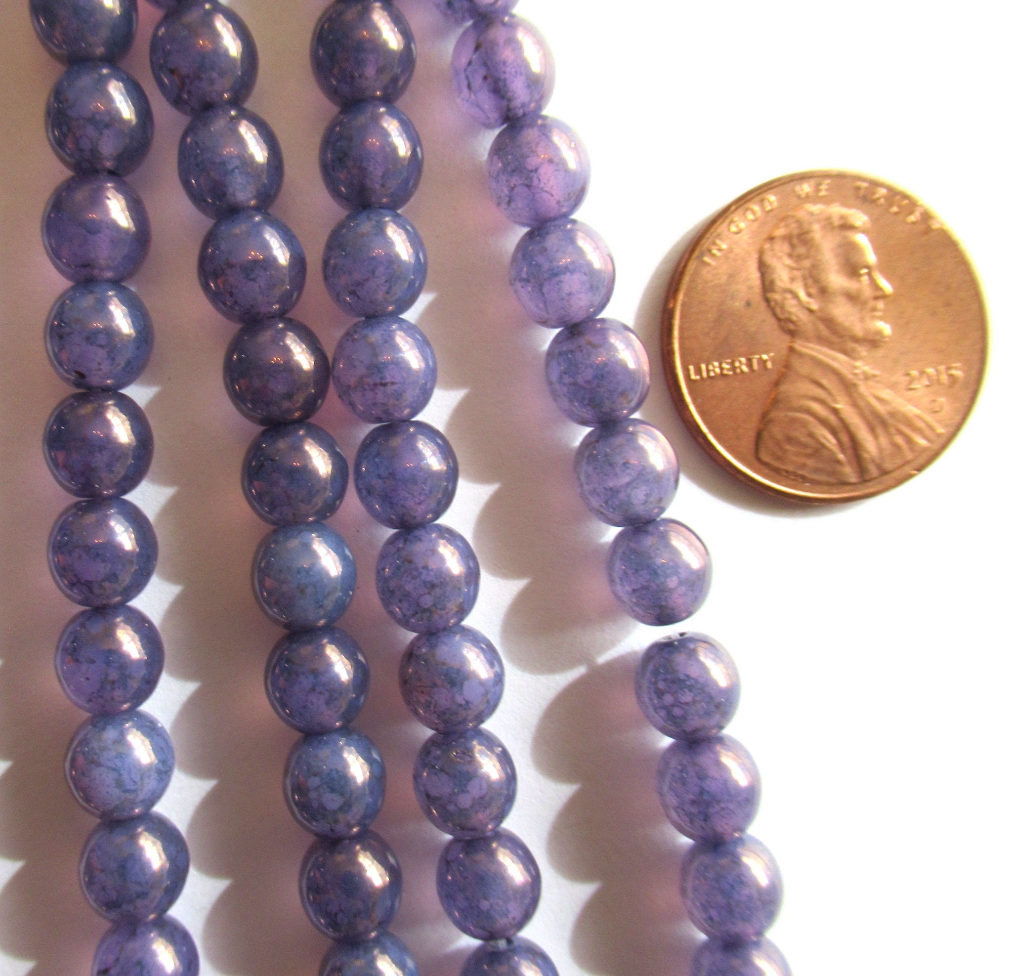 Fifty 6mm Czech glass druk beads - milky alexandrite moon dust purple pressed glass smooth round druks C00611