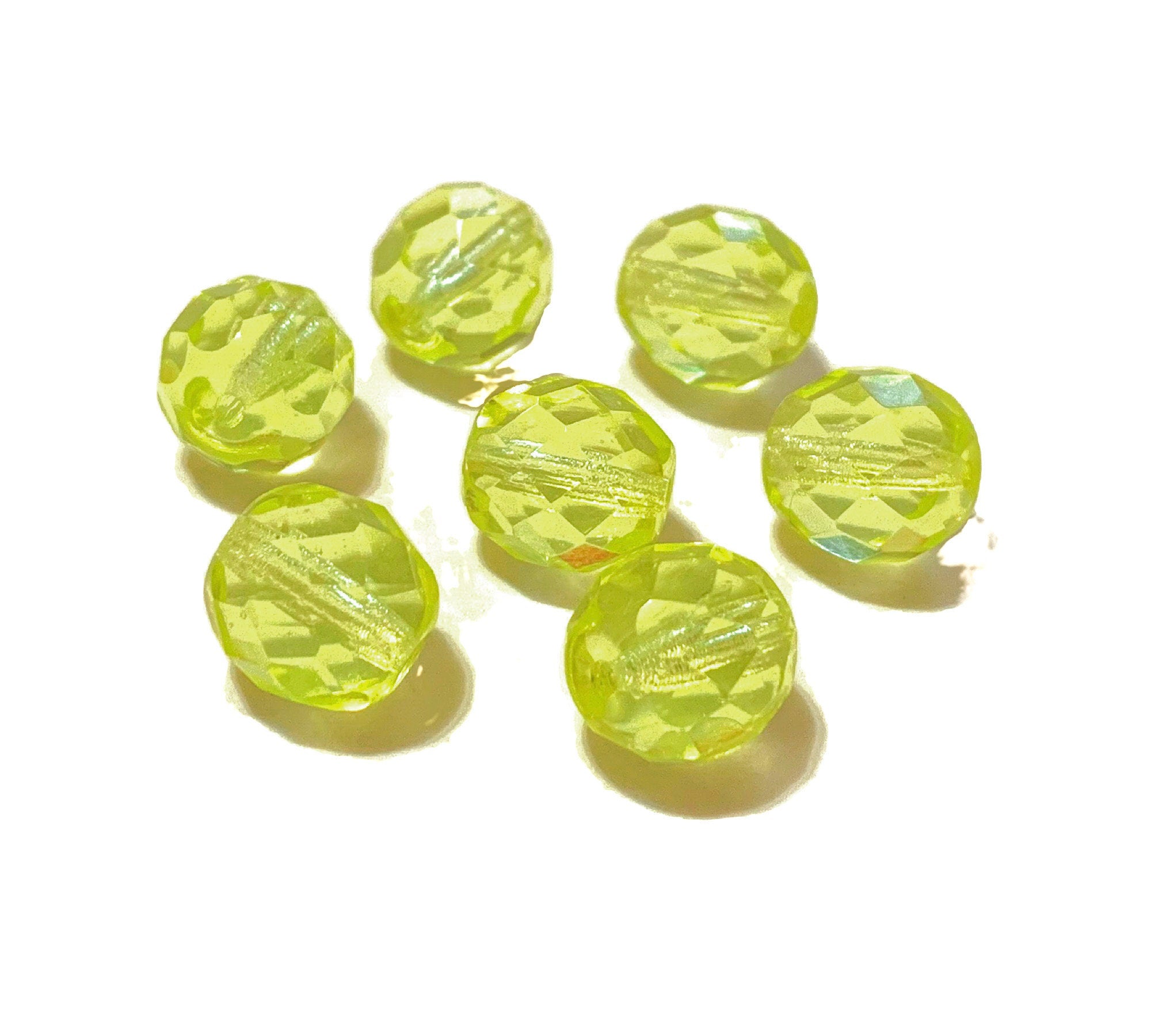 Twenty Czech glass fire polished faceted round beads - 10mm jonquil yellow beads C0101