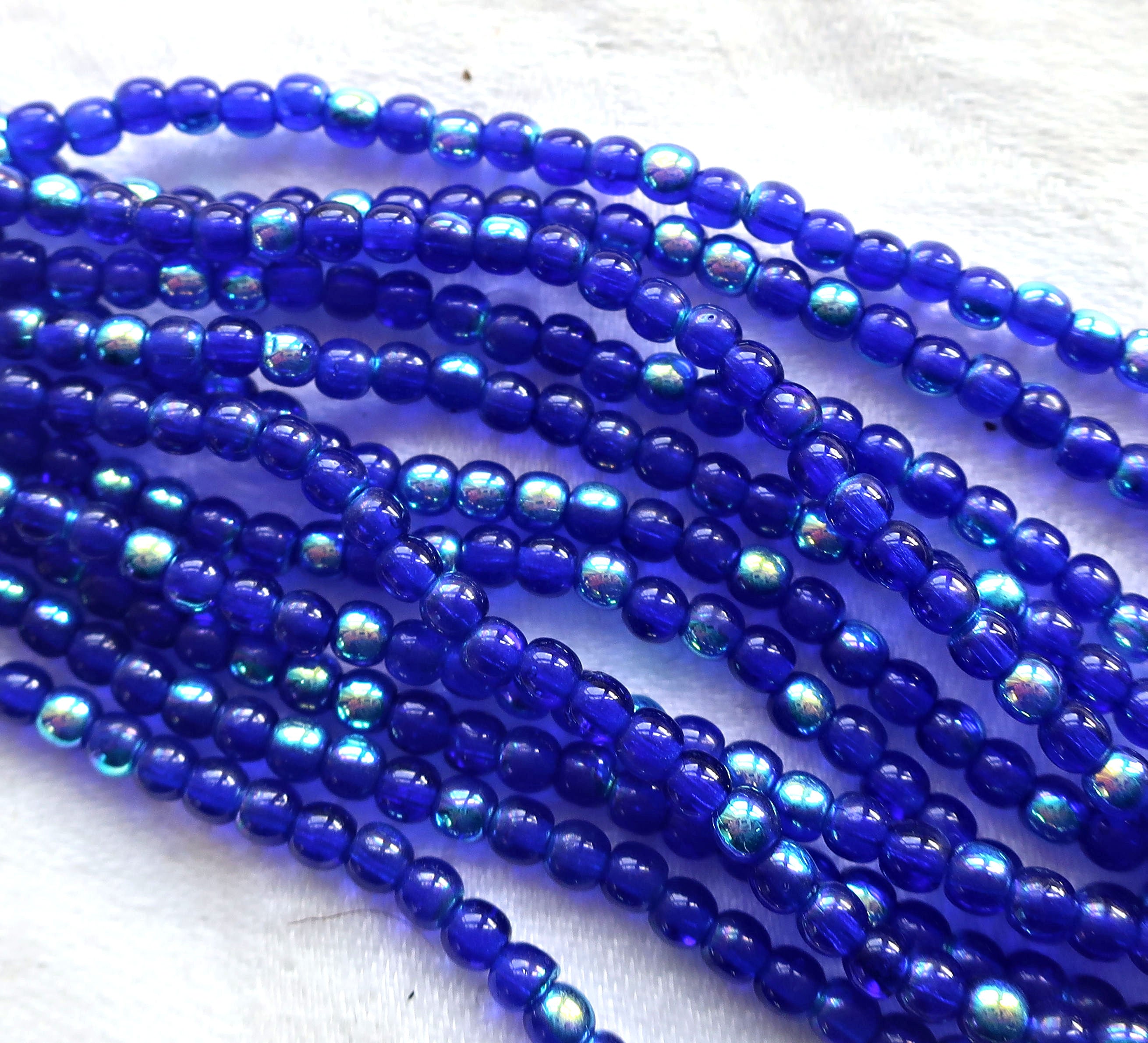 Lot of 100 3mm cobalt blue AB Czech glass druks, smooth round druk beads C6401 - Glorious Glass Beads