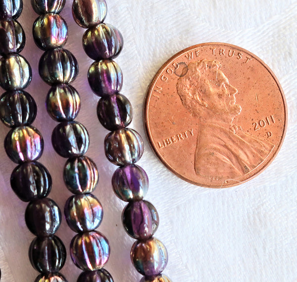 Fifty 5mm Czech glass melon beads - Tanzanite Celsian - Purple - pressed glass beads C2750 - Glorious Glass Beads