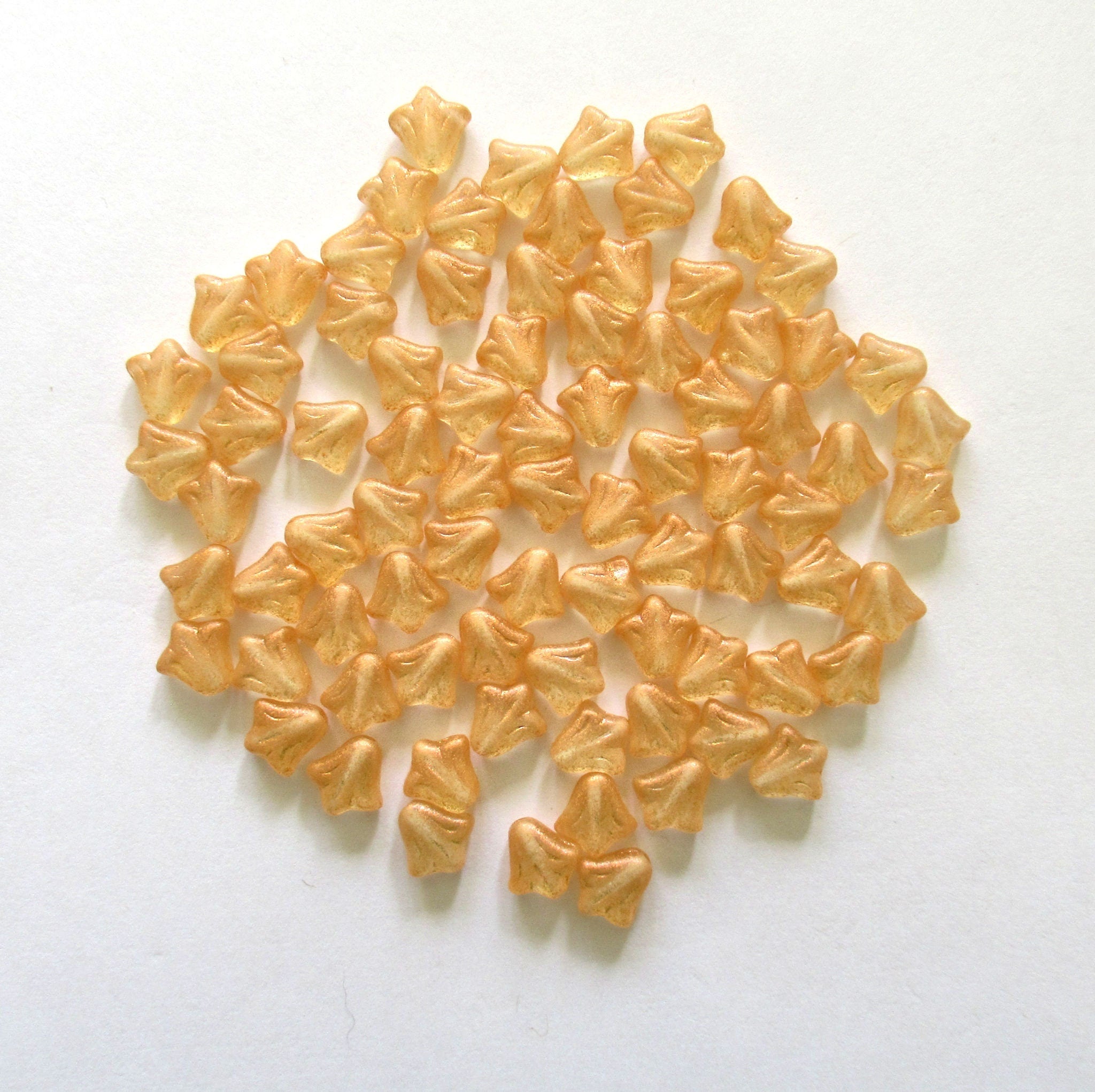 Lot of 25 9mm Czech glass flower beads - peach - light orange luster pressed glass lily flower beads C0085