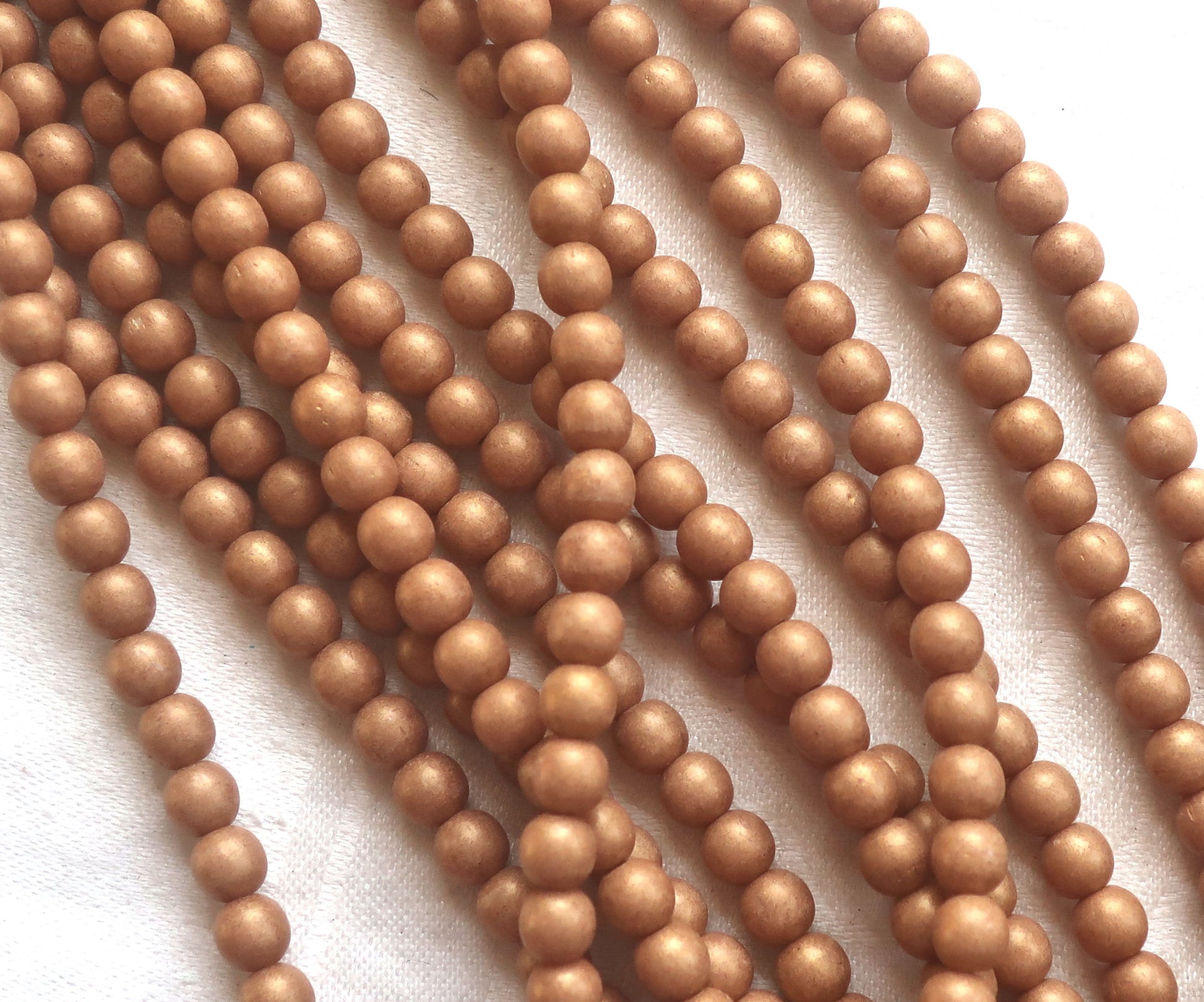 Lot of 50 6mm Czech glass druks, opaque beige, light brown, Pacifica Macadamia smooth round druk beads 03150 - Glorious Glass Beads