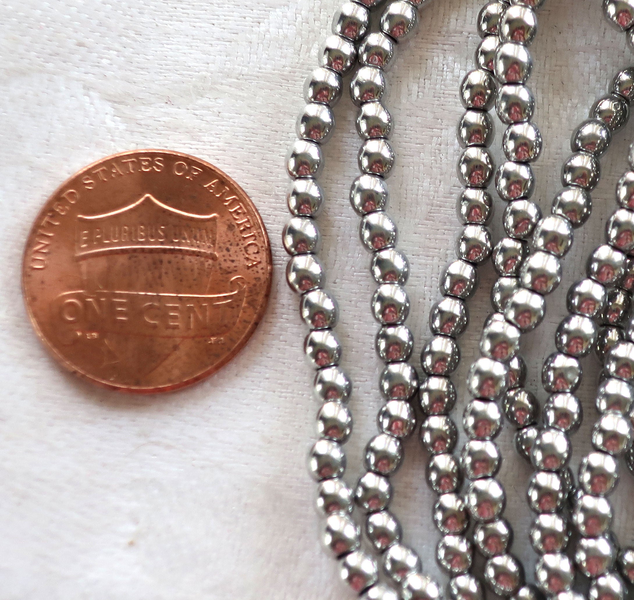 Lot of 100 3mm metallic silver Czech glass druks, smooth round druk beads C0601 - Glorious Glass Beads