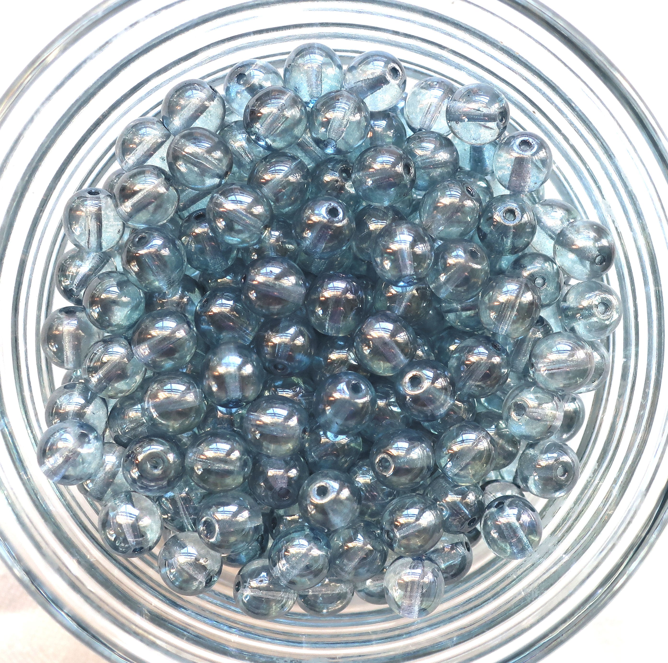 Lot of 25 8mm Czech glass druks, Lumi Blue smooth round druk beads C3701 - Glorious Glass Beads
