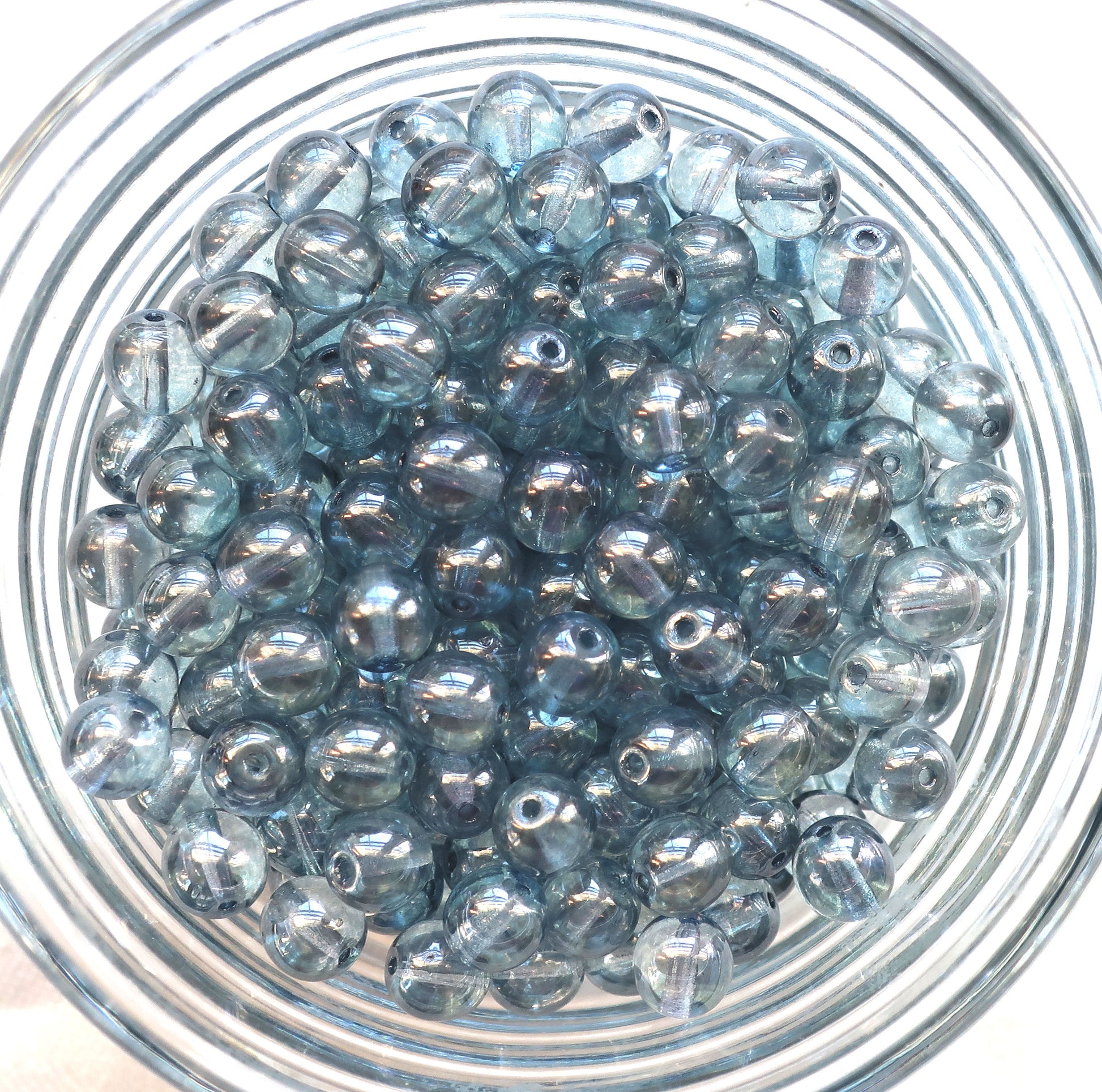 Lot of 25 8mm Czech glass druks, Lumi Blue smooth round druk beads C3701 - Glorious Glass Beads