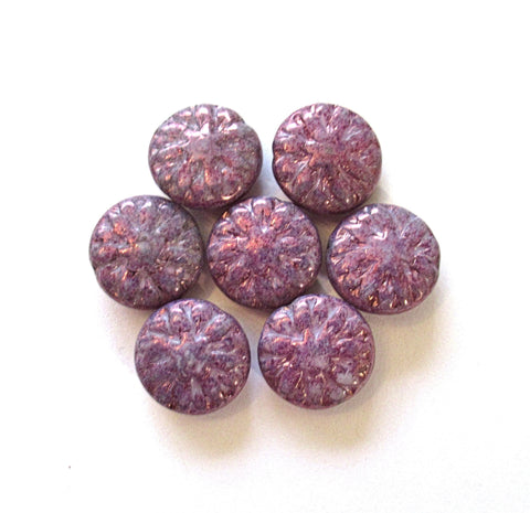 Five Czech glass Dahlia flower beads - 14mm light purple amethyst lavender floral beads with a luster finish - C00105