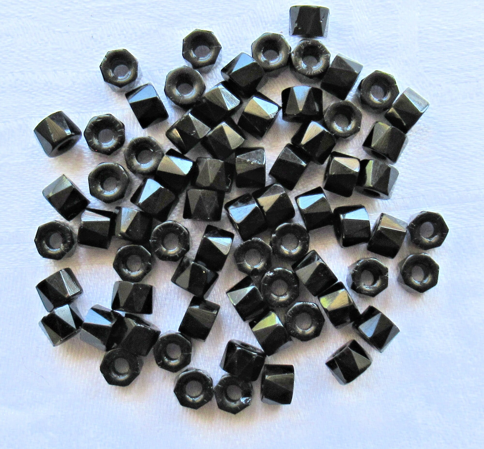 Lot of 50 6mm Czech glass jet black faceted pony or roller beads - large hole crow beads C00011