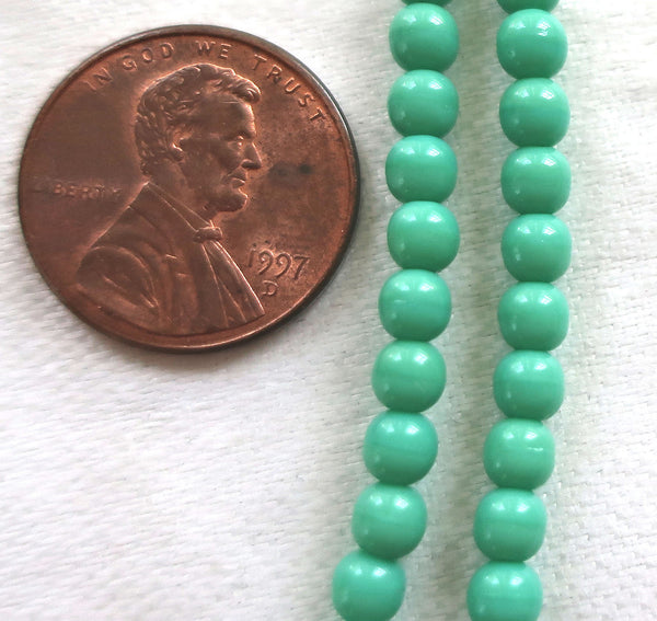Lot of 100 4mm Opaque Turquoise Green Czech glass druks, smooth round druk beads 40101 - Glorious Glass Beads