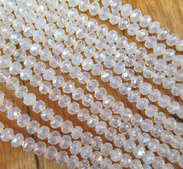25 Czech glass small rosebud beads - Luster Iris Milky White - 5 x 6mm - faceted fire polished antique cut beads - C0007