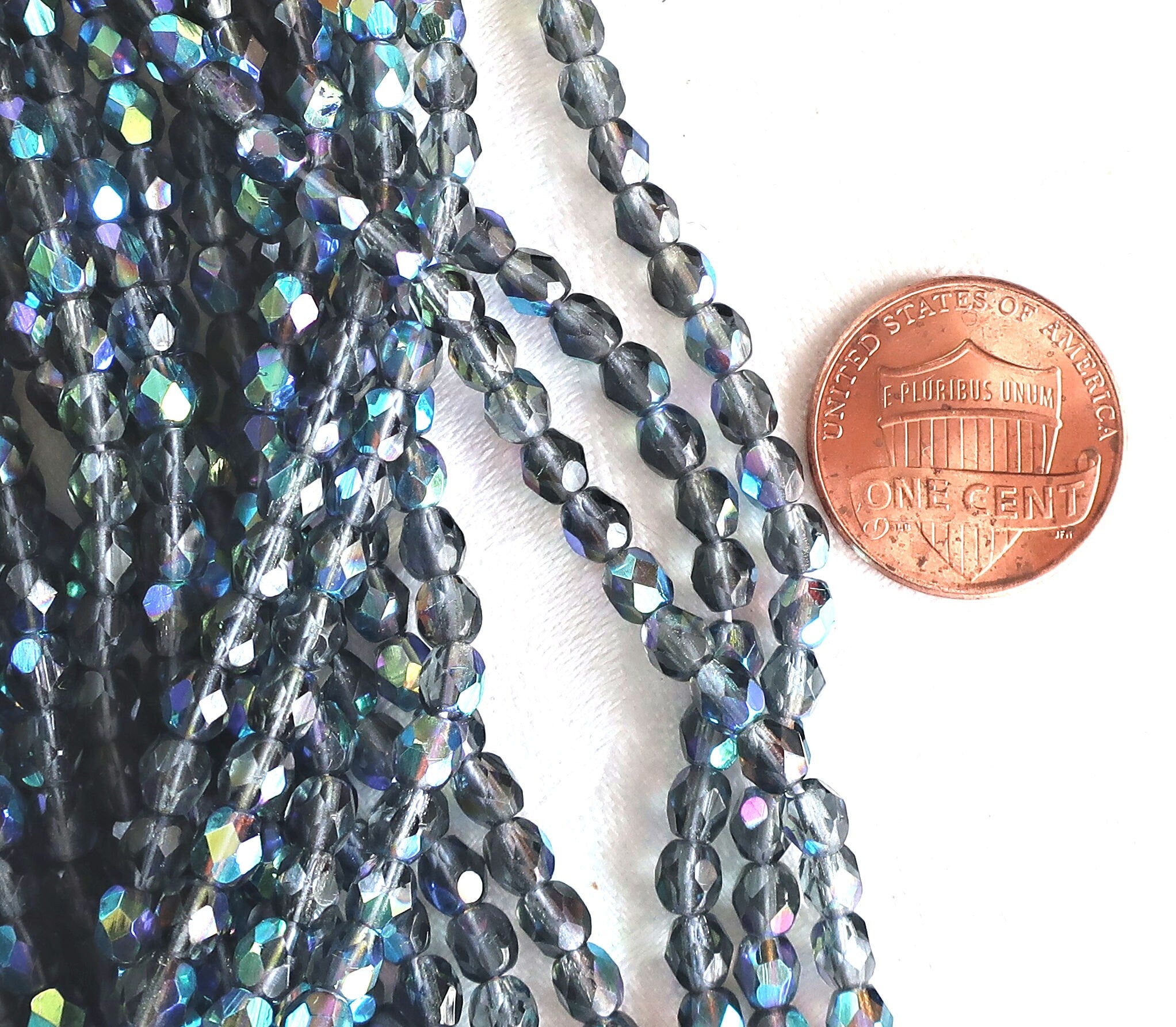 50 4mm Montana Blue AB Czech glass beads, fire polished faceted round beads C8550