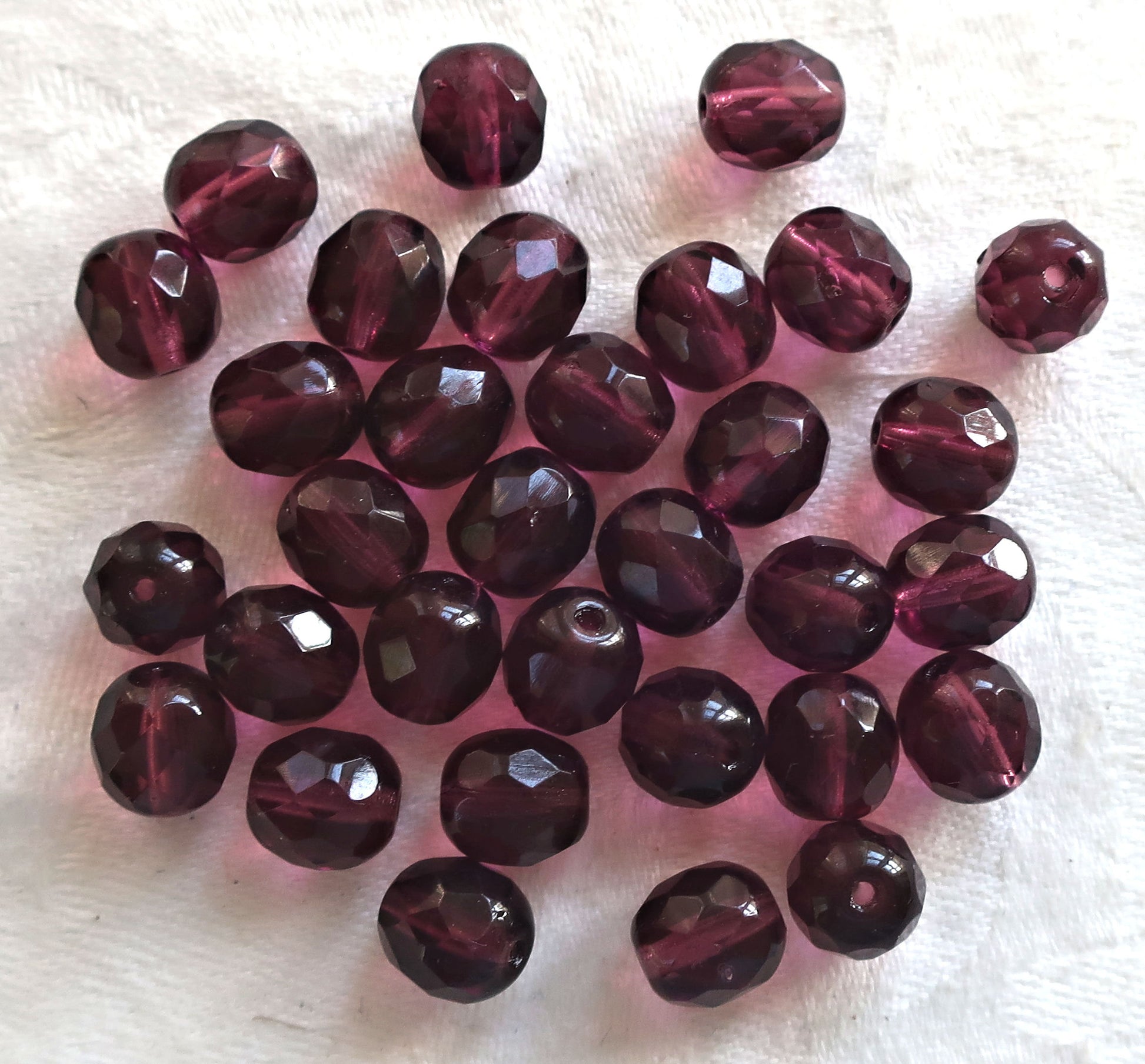 Lot of 25 8mm dark amethyst, purple faceted, round, firepolished Czech glass beads C0625 - Glorious Glass Beads
