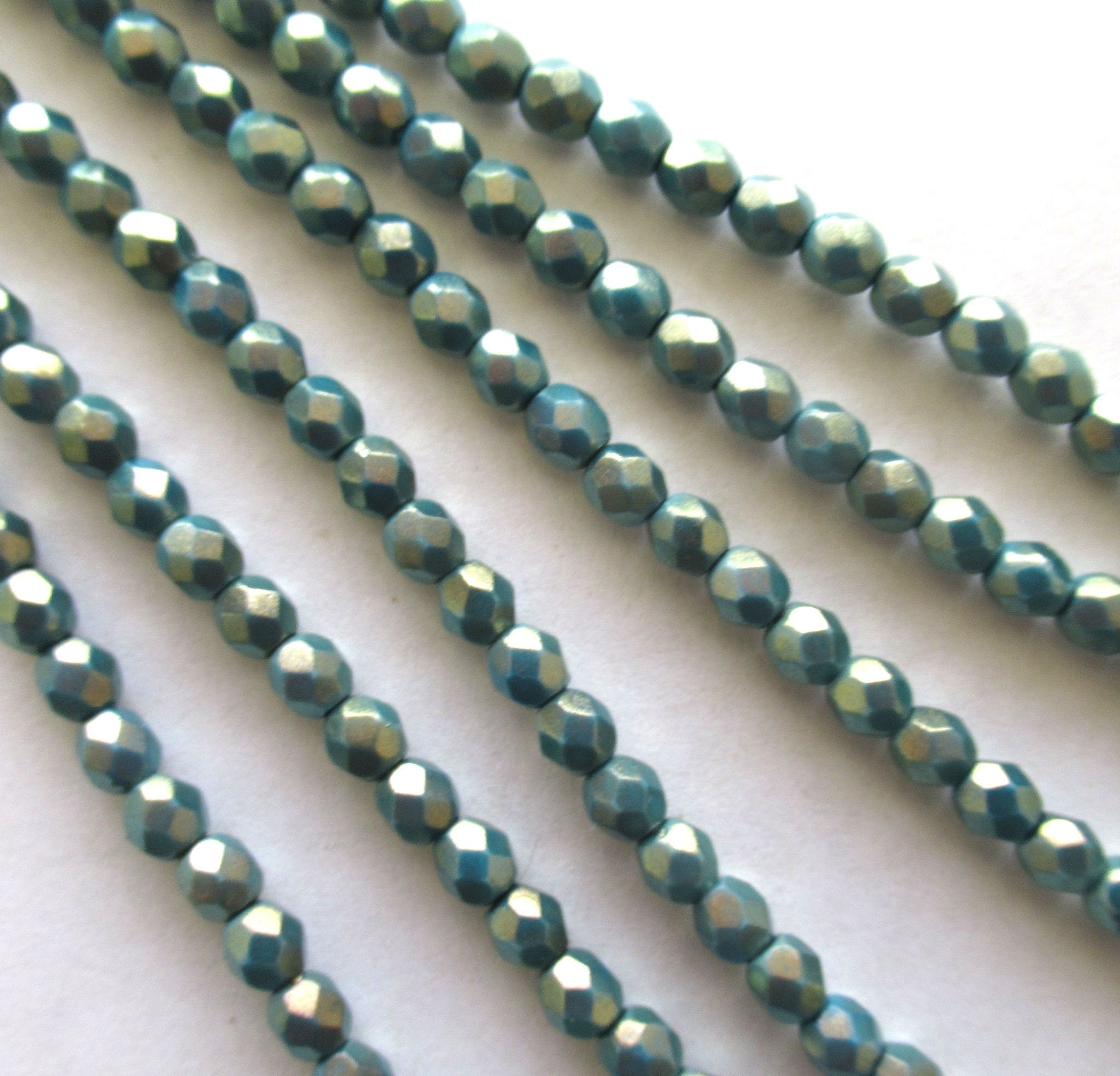 Fifty faceted round Czech glass beads - 4mm fire polished halo ethereal azurite opaque blue beads - C0047