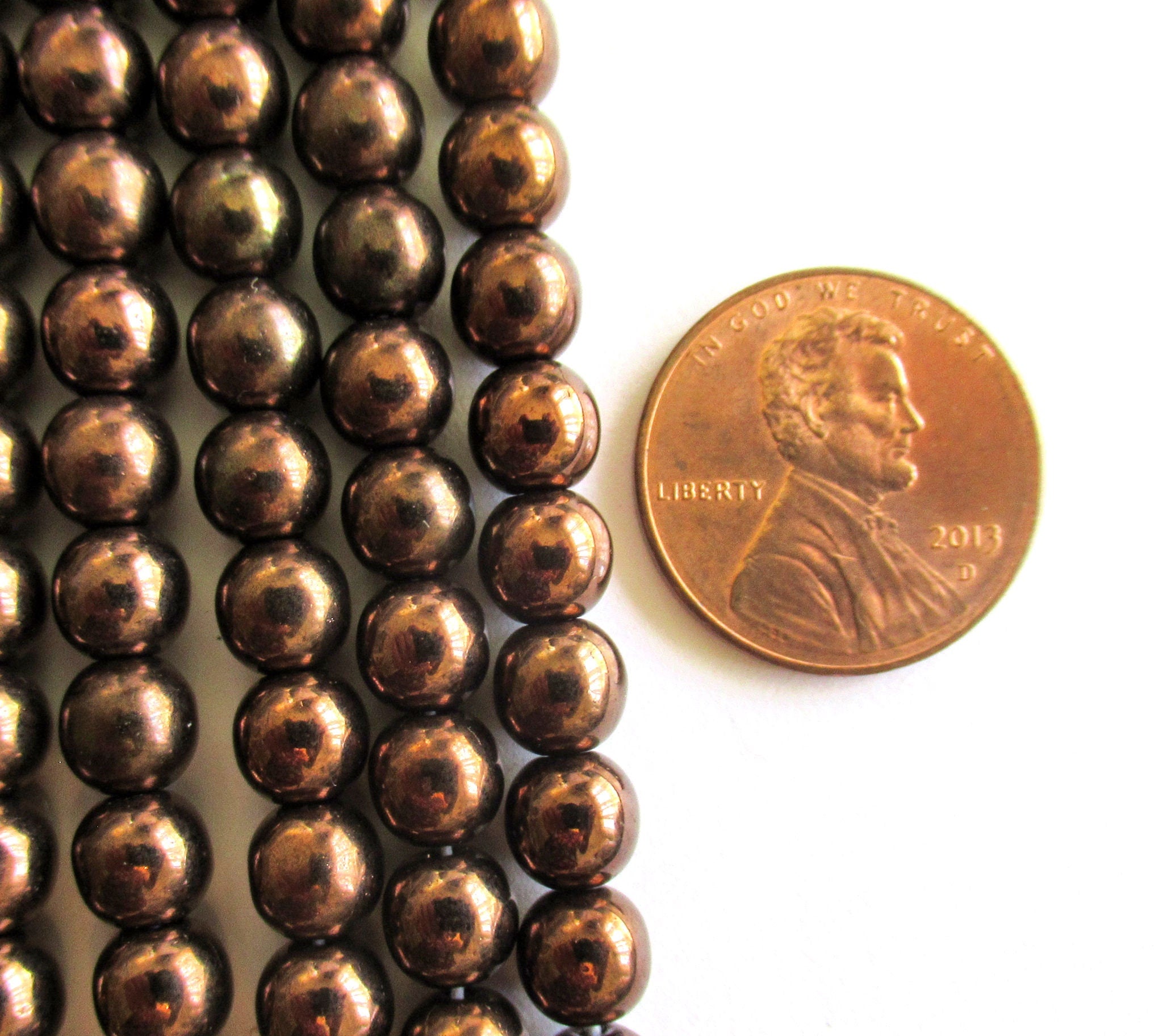 Lot of fifty 6mm Czech glass druks - metallic medium Bronze smooth round Czech glass druk beads C0094