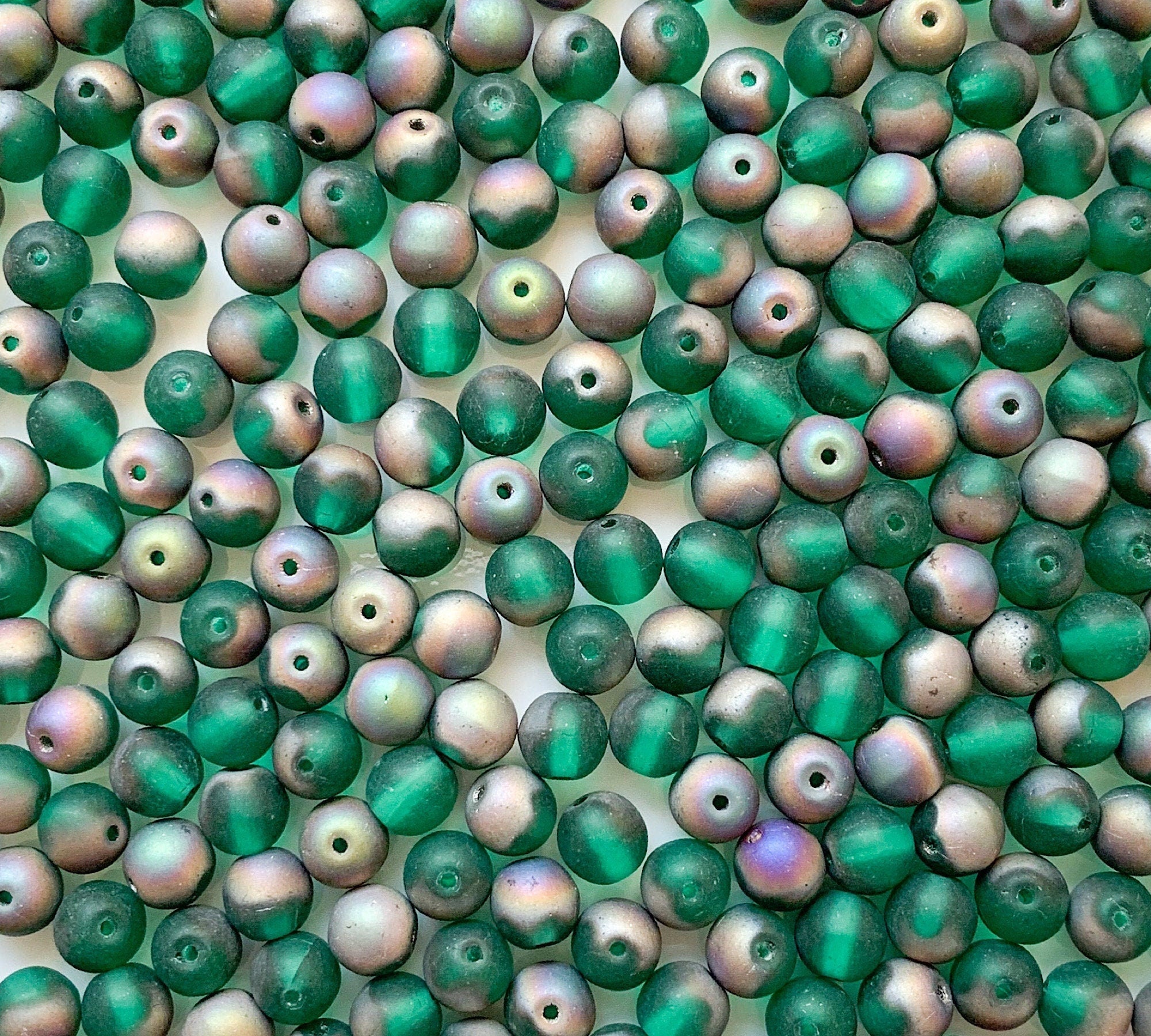 Lot of 50 6mm Czech glass druks, matte teal green viridian smooth round druk beads C0092