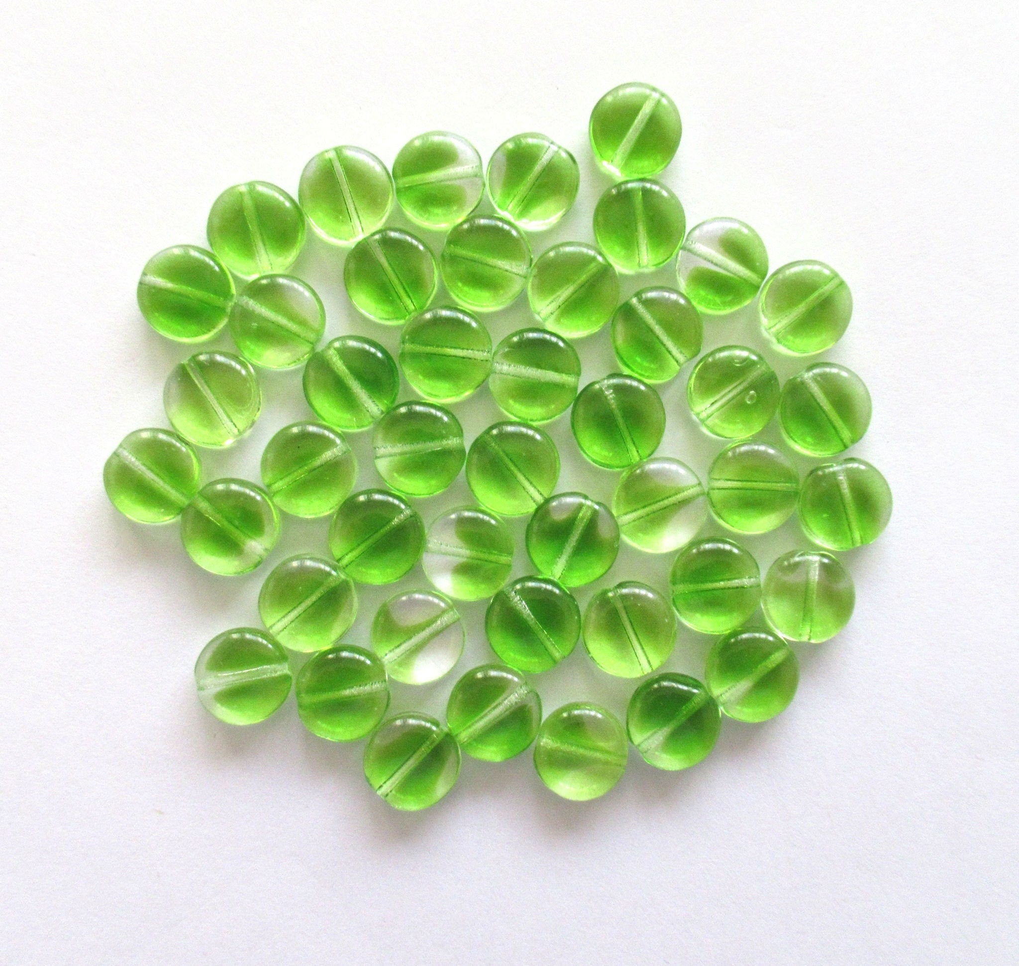 20 Czech glass coin beads - 10mm olivine olive green & crystal disc beads C0068