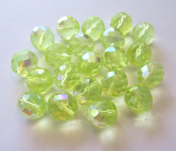 Ten Czech glass fire polished faceted round beads - 12mm jonquil yellow ab beads C00211