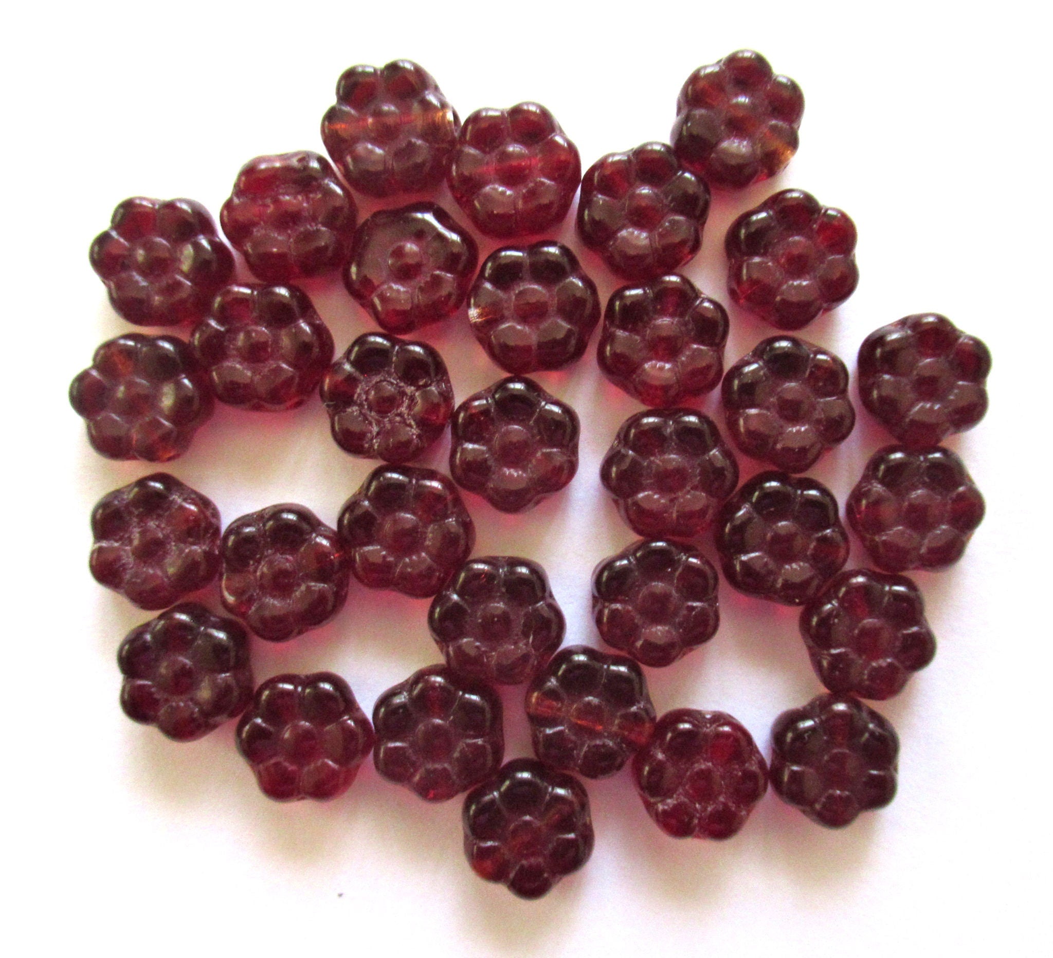 Lot of 25 6mm Czech glass flower beads - transparent garnet red beads - C0085