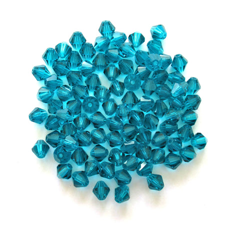 Lot of 24 6mm Czech Preciosa Crystal bicone beads - blue zircon faceted glass blue AB bicones 00201