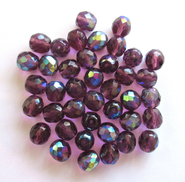 Twenty Czech glass fire polished faceted round beads - 10mm amethyst purple AB beads C00011