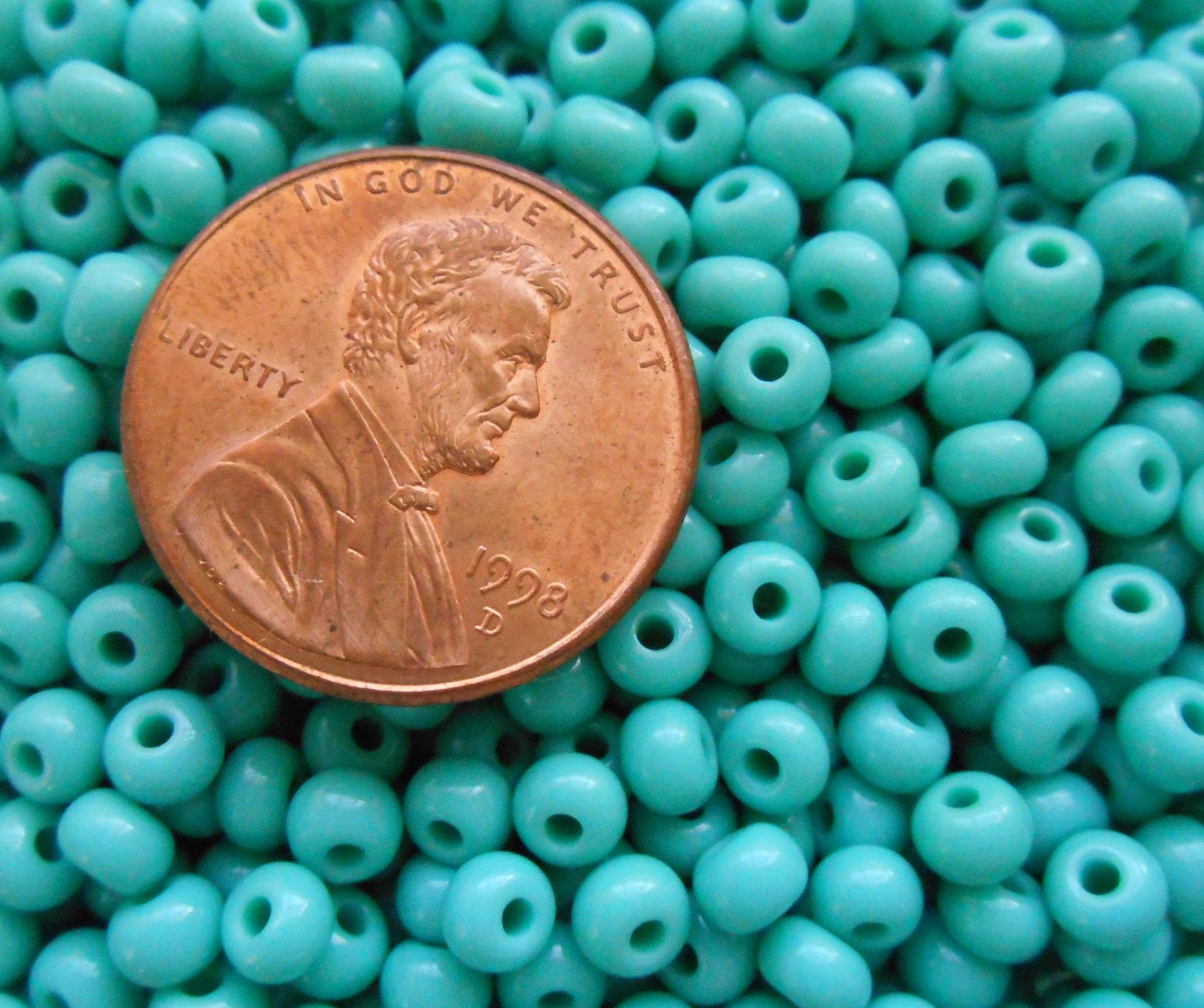 24 grams Opaque Turquoise blue green Czech 6/0 large glass seed beads, size 6 Preciosa Rocaille 4mm spacer beads, large, big hole C4524