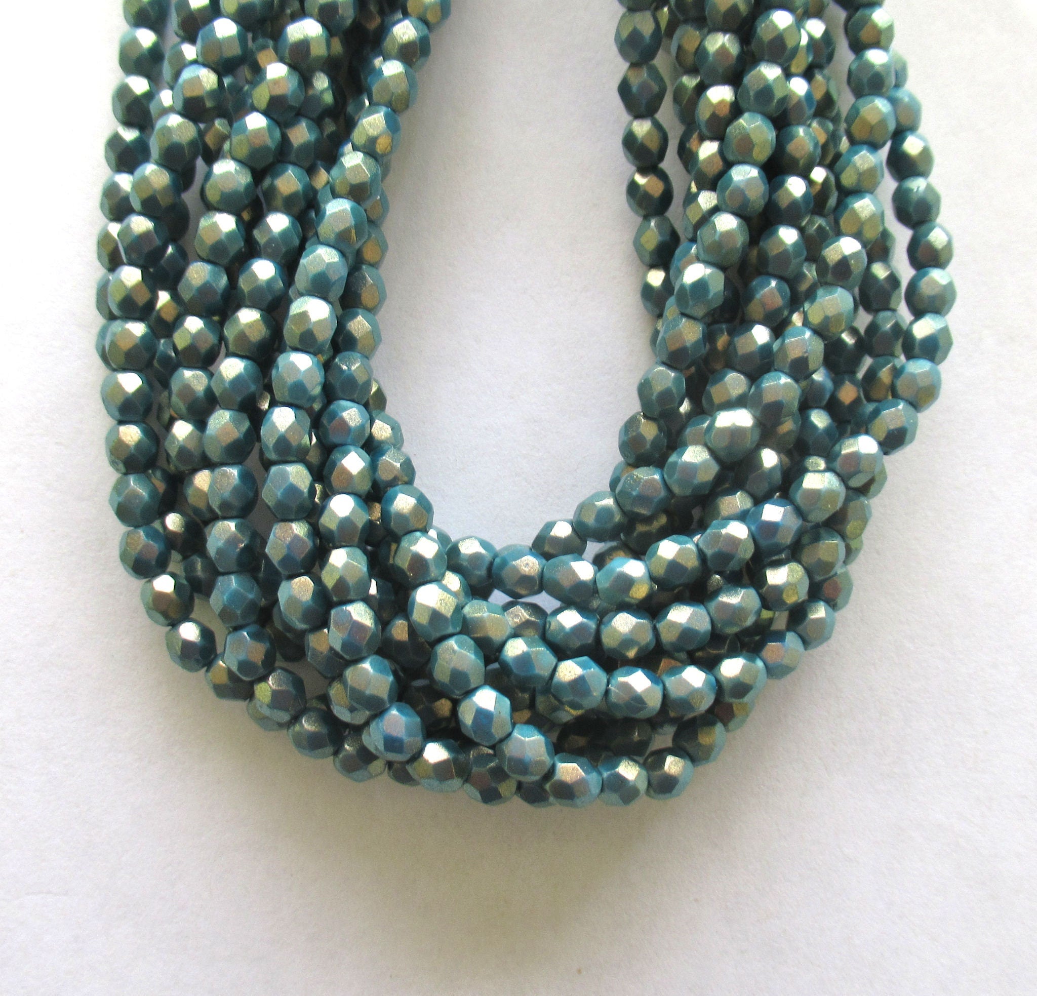 Fifty faceted round Czech glass beads - 4mm fire polished halo ethereal azurite opaque blue beads - C0047