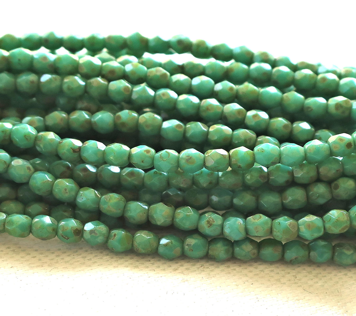 50 3mm opaque Turquoise Blue Green Picasso Czech glass beads, fire polished faceted round beads, C1550