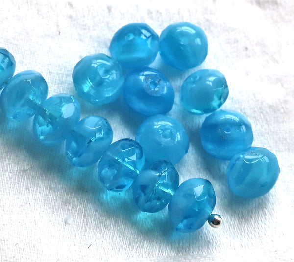 25 Czech glass puffy rondelles, 6 x 8mm transparent & milky aqua blue mix, faceted puffy rondelle beads, sale price 03101 - Glorious Glass Beads