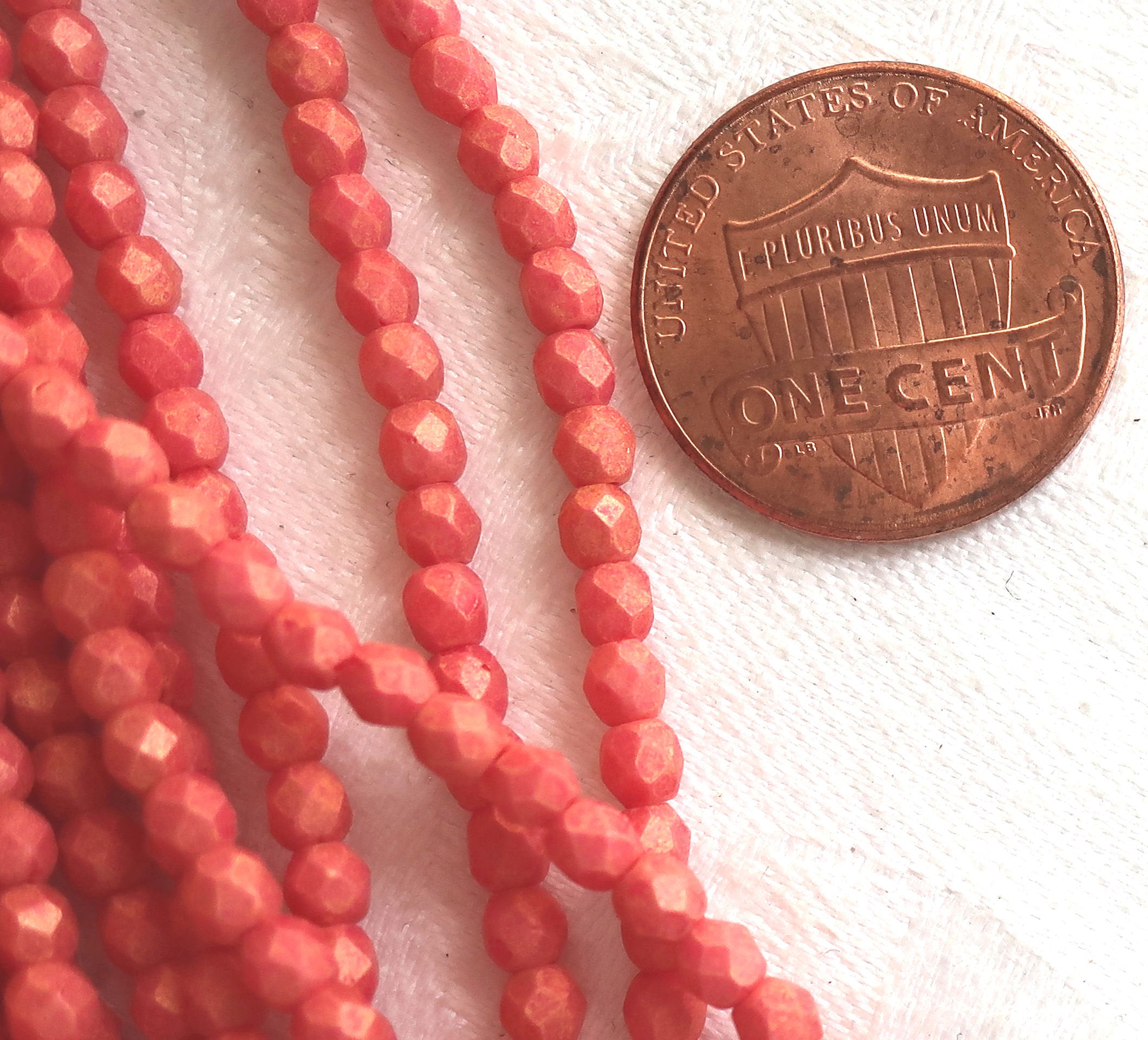 lot of 50 3mm Opaque Pacifica Strawberry Red Czech glass beads, faceted, round, firepolished beads C9550 - Glorious Glass Beads