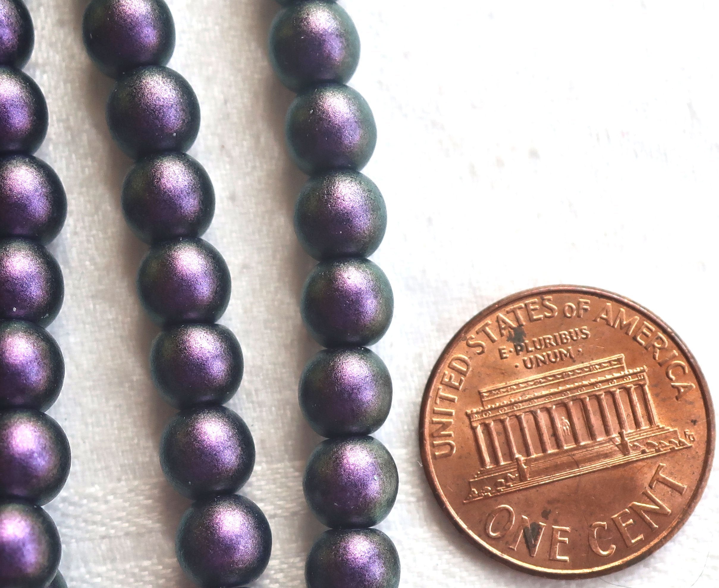 Lot of 50 6mm Czech glass druk beads, Polychrome Black Currant, deep purple smooth round druks with a mette finish C81101 - Glorious Glass Beads